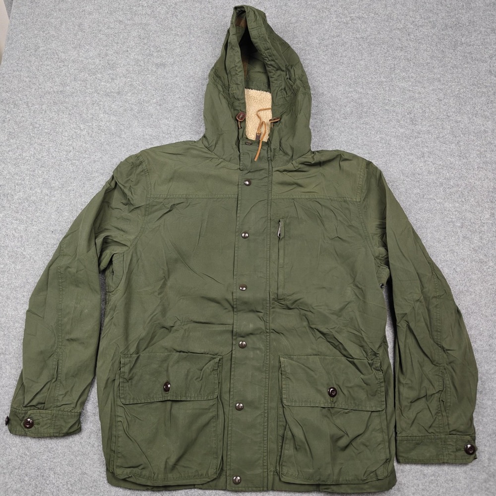 J.Crew Jacket Mens XL Green Hooded Wool Lined Canvas Parka Zip Pockets